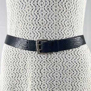 Italian Leather belt made  USA durable pebble grain silver 2 prong buckle